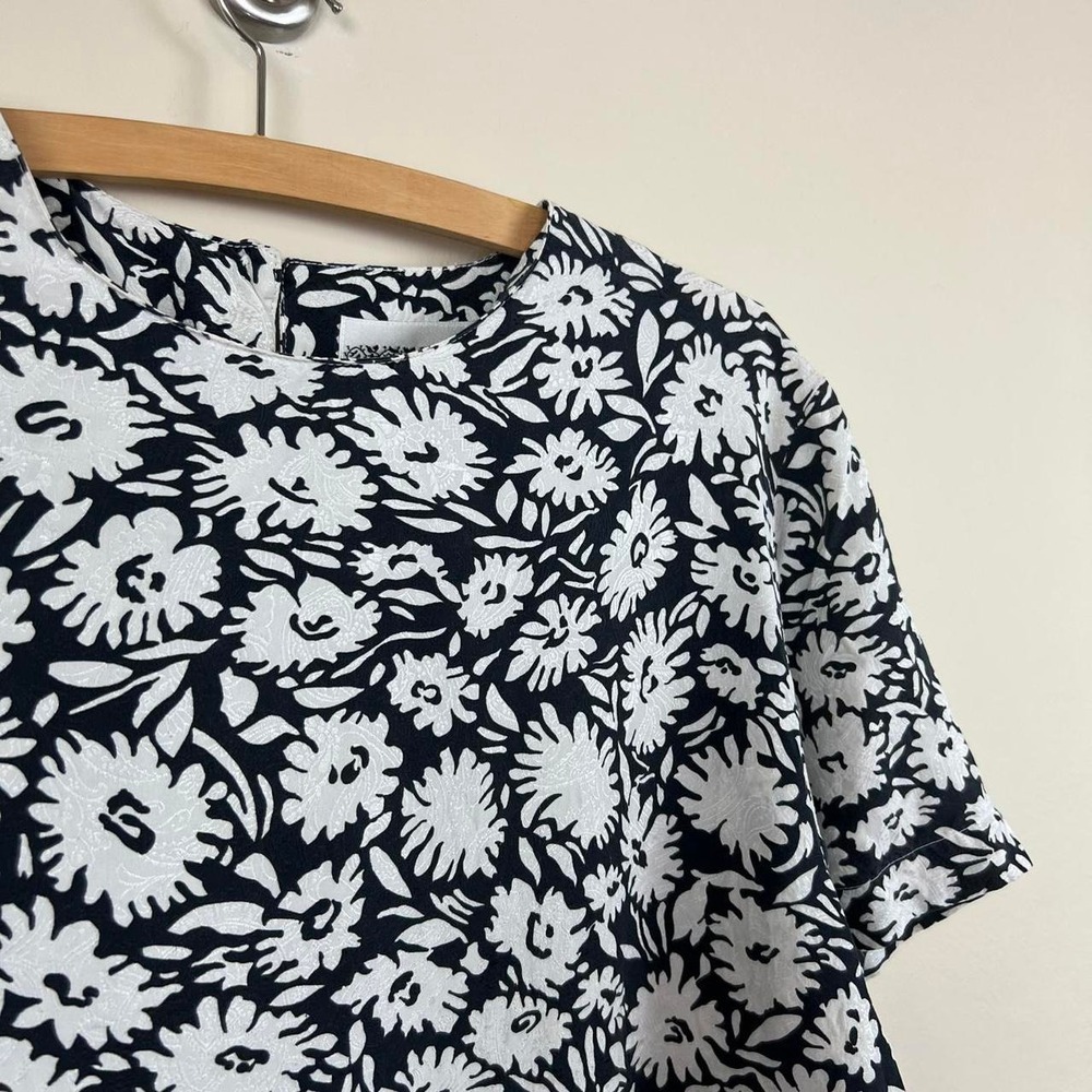 vintage 90s art print silk jacquard shirt daisy top boho secretary chic blouse - Picture 7 of 8